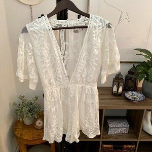 Embroidered Plunging Neckline Romper
